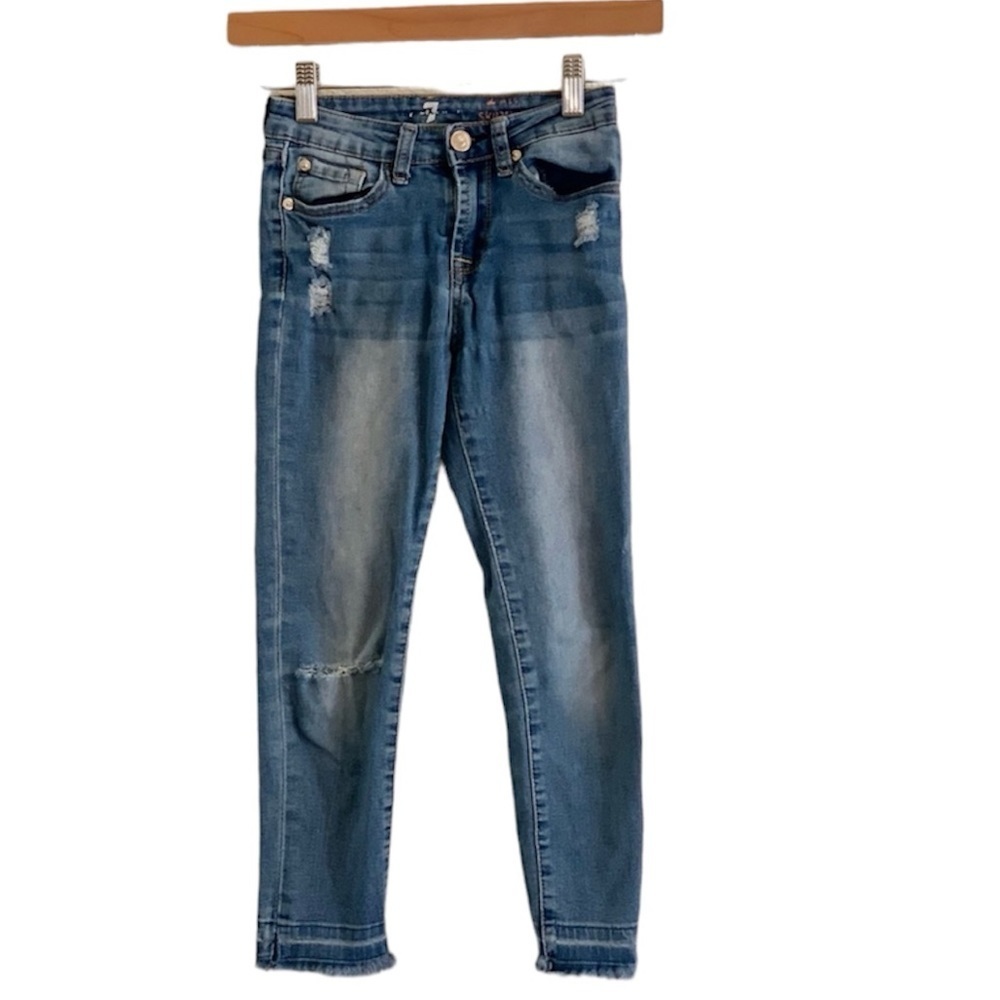 7 For all Mankind | Distressed skinny jeans released hem girls size 10